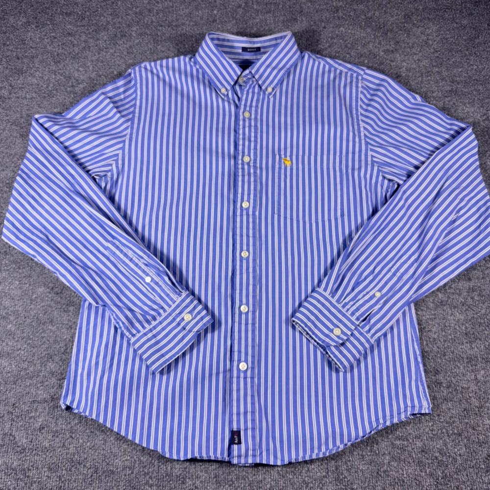 Abercrombie & Fitch Muscle Fit Shirt Mens XL Blue White Striped Cotton Y2K